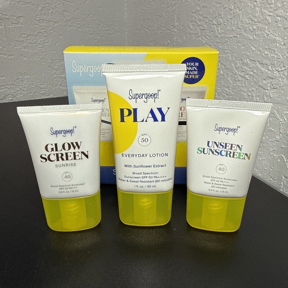 Supergoop Daily SPF Starter Set 3pc. Travel Size Exp: 03/2026 - 05/2027